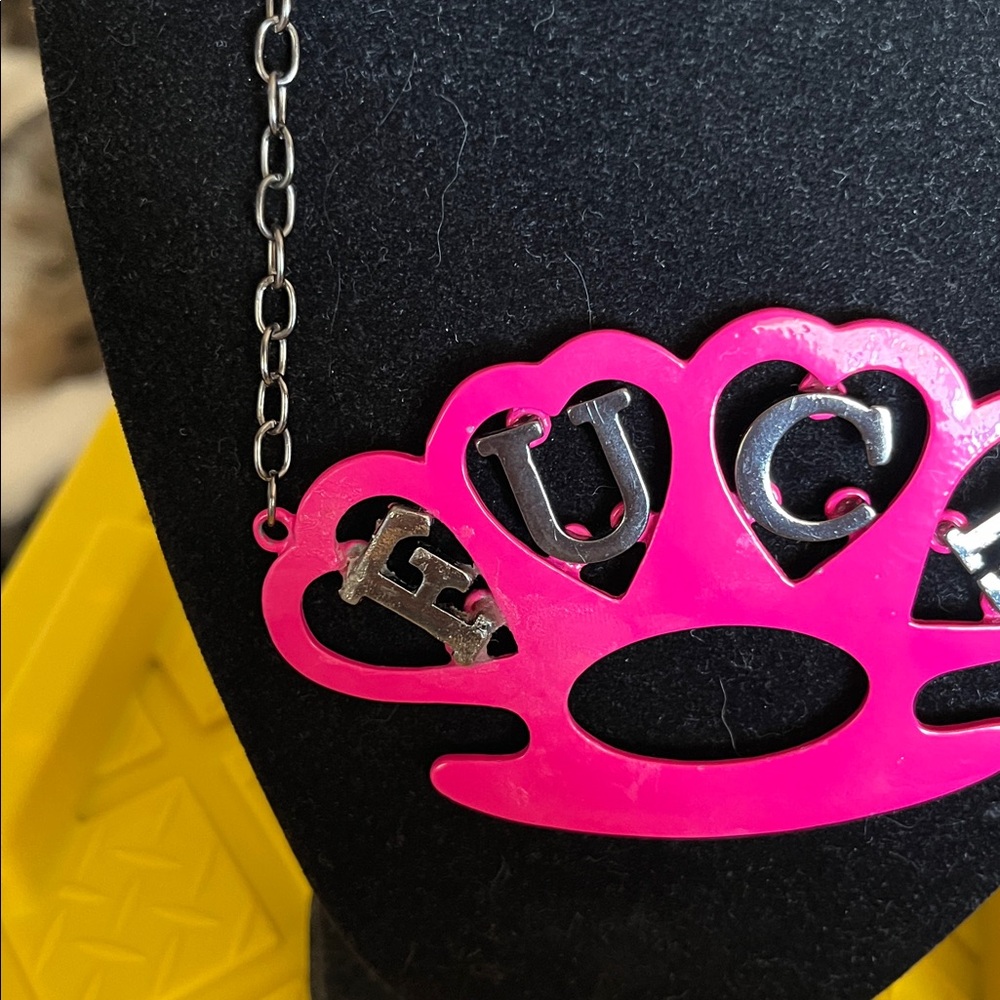 🎀🌸🩷💚🌸Hot Pink 'F$&K Statement Brass Knuckle Necklace🎀💚🌸🩷